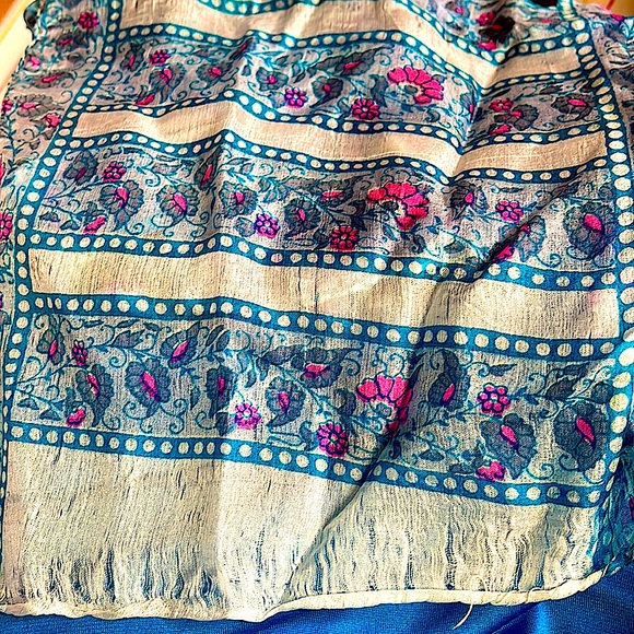 hand block dyed 100% silk scarf vtg India long rectangle artisan hand woven 70s - Picture 6 of 7